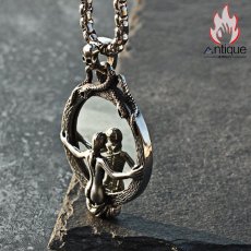 画像11: Antique Jewelry 照魔鏡と鬼女の髑髏ペンダントネックレス　メンズの個性的なアクセサリー、美女と骸骨のグラフィックが施されたチタンスチール製の装飾品 (11)