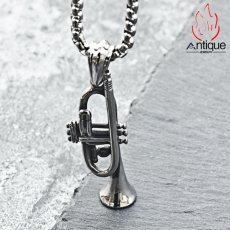 画像8: Antique Jewelry 個性的な楽器ネックレス トランペットペンダントチェーン メンズ 音楽テーマ チタンスチール製アクセサリー (8)