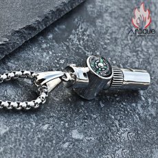 画像8: Antique Jewelry コンパスホイッスルネックレスペンダントチェーン メンズ レトロ スタイリッシュ チタンスチール製インスタントップスアクセサリー (8)