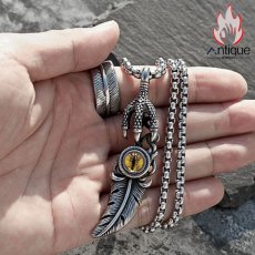 画像11: Antique Jewelry ゴッドアイホーククロウフェザーペンダントチェーン メンズ レトロ スタイリッシュ パンクスタイル チタンスチール製ネックレス (11)