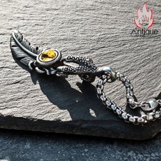 画像5: Antique Jewelry ゴッドアイホーククロウフェザーペンダントチェーン メンズ レトロ スタイリッシュ パンクスタイル チタンスチール製ネックレス (5)