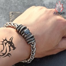 画像10: Antique Jewelry ブラックサファイアスネークスキンチタンスチールブレスレット メンズ レトロなデザインのアクセサリー (10)