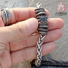 画像11: Antique Jewelry ブラックサファイアスネークスキンチタンスチールブレスレット メンズ レトロなデザインのアクセサリー (11)