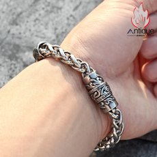 画像13: Antique Jewelry ブラックサファイアスネークスキンチタンスチールブレスレット メンズ レトロなデザインのアクセサリー (13)