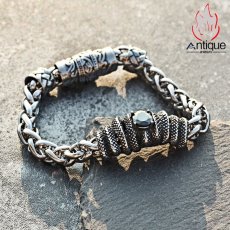 画像3: Antique Jewelry ブラックサファイアスネークスキンチタンスチールブレスレット メンズ レトロなデザインのアクセサリー (3)