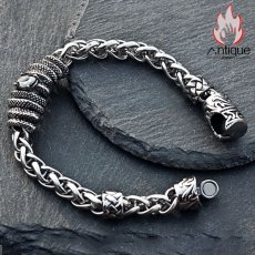 画像5: Antique Jewelry ブラックサファイアスネークスキンチタンスチールブレスレット メンズ レトロなデザインのアクセサリー (5)