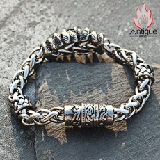 画像6: Antique Jewelry ブラックサファイアスネークスキンチタンスチールブレスレット メンズ レトロなデザインのアクセサリー (6)