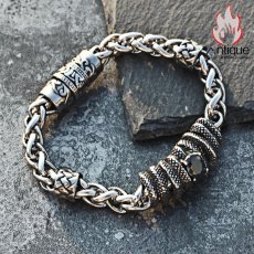 画像9: Antique Jewelry ブラックサファイアスネークスキンチタンスチールブレスレット メンズ レトロなデザインのアクセサリー (9)