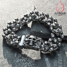 画像5: Antique Jewelry レトロなスカルチタンスチールブレスレット メンズ クールで個性的なパンクスタイルアクセサリー (5)