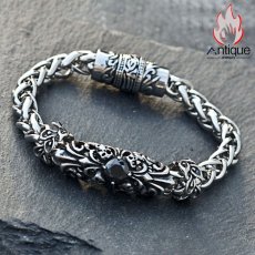 画像10: Antique Jewelry 欧米風レトロなブラックジルコンクロスチタンスチールブレスレット メンズ クールなパンクスタイルアクセサリー (10)