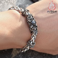 画像11: Antique Jewelry 欧米風レトロなブラックジルコンクロスチタンスチールブレスレット メンズ クールなパンクスタイルアクセサリー (11)