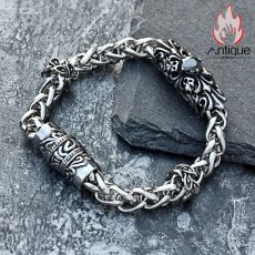 画像2: Antique Jewelry 欧米風レトロなブラックジルコンクロスチタンスチールブレスレット メンズ クールなパンクスタイルアクセサリー (2)