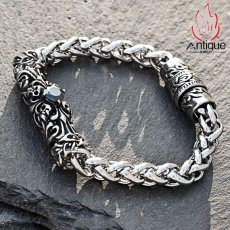 画像4: Antique Jewelry 欧米風レトロなブラックジルコンクロスチタンスチールブレスレット メンズ クールなパンクスタイルアクセサリー (4)