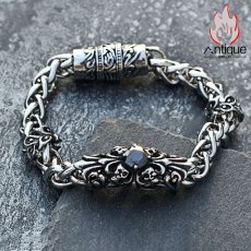 画像6: Antique Jewelry 欧米風レトロなブラックジルコンクロスチタンスチールブレスレット メンズ クールなパンクスタイルアクセサリー (6)