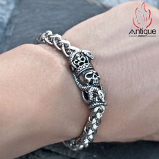 画像11: Antique Jewelry パーソナルでレトロなスネークスカルブレスレット メンズ チタンスチールのスタイリッシュなクリエイティブアクセサリー (11)