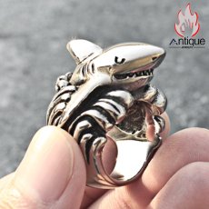 画像11: Antique Jewelry 男性向け！シャークデザインの個性溢れるヒップホップリング、防犯にもなる食指指輪 (11)