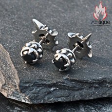 画像5: Antique Jewelry レトロな2面のブラックダイヤモンドイヤリング パーソナルなチタンスチールイヤリング、韓国風のクリエイティブなアクセサリー、パンクなスタイル (5)