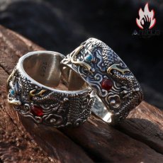 画像10: Antique Jewelry 祥龍戯珠リング メンズ S925シルバー パーソナルな指輪、レトロな食指リングアクセサリー、開口式のクリエイティブな指輪 (10)