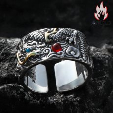 画像14: Antique Jewelry 祥龍戯珠リング メンズ S925シルバー パーソナルな指輪、レトロな食指リングアクセサリー、開口式のクリエイティブな指輪 (14)