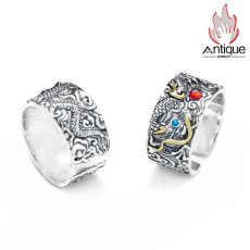 画像3: Antique Jewelry 祥龍戯珠リング メンズ S925シルバー パーソナルな指輪、レトロな食指リングアクセサリー、開口式のクリエイティブな指輪 (3)