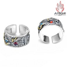 画像4: Antique Jewelry 祥龍戯珠リング メンズ S925シルバー パーソナルな指輪、レトロな食指リングアクセサリー、開口式のクリエイティブな指輪 (4)