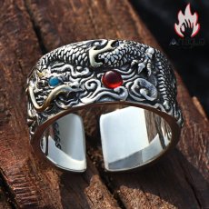 画像7: Antique Jewelry 祥龍戯珠リング メンズ S925シルバー パーソナルな指輪、レトロな食指リングアクセサリー、開口式のクリエイティブな指輪 (7)