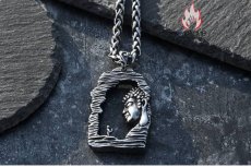 画像13: Antique Jewelry 仏 问心ペンダントネックレス 男性用 パーソナル 仏魔チタンステンレススチールペンダント アンティーク レトロ感 (13)