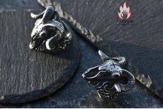 画像10: Antique Jewelry 悪魔サタンのヤギの頭のリング 男性用 洋風アンティーク 十字チタンスチールの個性的な指輪、個性溢れる手元飾り (10)