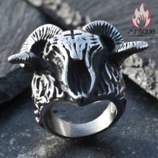 画像3: Antique Jewelry 悪魔サタンのヤギの頭のリング 男性用 洋風アンティーク 十字チタンスチールの個性的な指輪、個性溢れる手元飾り (3)