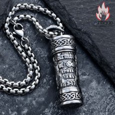 画像2: Antique Jewelry 開けられる勇士香水瓶ネックレス メンズ 個性的なチタンスチールペンダント 詰め物可能なレトロ (2)