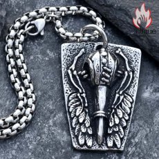 画像2: Antique Jewelry 悪魔の翼カラスネックレス 男性 個性的なダークなペンダント チタンスチールセーターチェーン ストリートパンク (2)