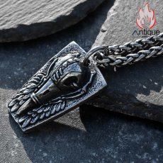 画像5: Antique Jewelry 悪魔の翼カラスネックレス 男性 個性的なダークなペンダント チタンスチールセーターチェーン ストリートパンク (5)