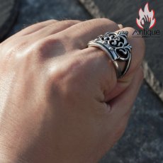 画像13: Antique Jewelry 男性向けのヒップホップスタイルの王冠指輪、個性的でレトロな印象を演出し、百搭なタイタンスチールの食指リング、また、文化的な趣味にも合う (13)