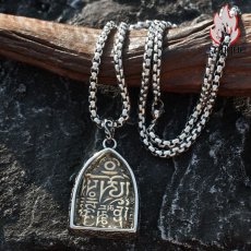 画像3: Antique Jewelry レトロな六字真言チタンスチールペンダント 男性用 個性的な仏教ペンダントで、どんなファッションにも合わせやすい百搭なアクセサリー (3)