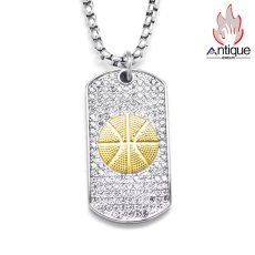 画像1: Antique Jewelry ダイヤモンド付きバスケットボールペンダント メンズ ヒップホップスタイルの欧米風チタンスチールアクセサリーで、どんなスタイルにも合わせやすい万能ネックレス (1)