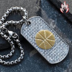 画像9: Antique Jewelry ダイヤモンド付きバスケットボールペンダント メンズ ヒップホップスタイルの欧米風チタンスチールアクセサリーで、どんなスタイルにも合わせやすい万能ネックレス (9)