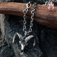 画像3: Antique Jewelry ライフキーロゴスの十字架とラムの頭ペンダント メンズ レトロなチタンスチールペンダントで、ダークな雰囲気に合う毛糸ネックレス (3)