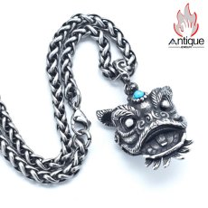 画像4: Antique Jewelry ビンテージな舞獅神獣目覚めたライオンペンダント メンズ パーソナルなチタンスチールアクセサリー ストリートファッションにぴったりなニットチェーン (4)