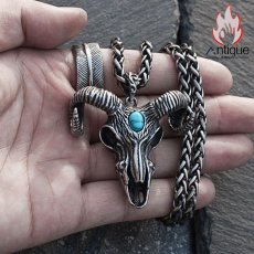 画像11: Antique Jewelry 悪魔のヤギ頭ペンダント メンズ ビンテージスタイルのネックレス パンクファッションにぴったりなチタンスチール製ニットチェーン (11)