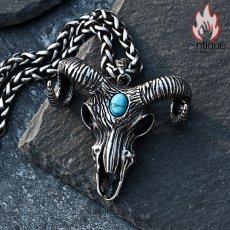 画像2: Antique Jewelry 悪魔のヤギ頭ペンダント メンズ ビンテージスタイルのネックレス パンクファッションにぴったりなチタンスチール製ニットチェーン (2)