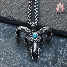 画像3: Antique Jewelry 悪魔のヤギ頭ペンダント メンズ ビンテージスタイルのネックレス パンクファッションにぴったりなチタンスチール製ニットチェーン (3)