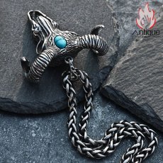 画像4: Antique Jewelry 悪魔のヤギ頭ペンダント メンズ ビンテージスタイルのネックレス パンクファッションにぴったりなチタンスチール製ニットチェーン (4)