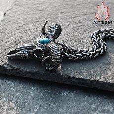 画像5: Antique Jewelry 悪魔のヤギ頭ペンダント メンズ ビンテージスタイルのネックレス パンクファッションにぴったりなチタンスチール製ニットチェーン (5)