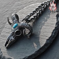 画像6: Antique Jewelry 悪魔のヤギ頭ペンダント メンズ ビンテージスタイルのネックレス パンクファッションにぴったりなチタンスチール製ニットチェーン (6)