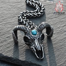 画像7: Antique Jewelry 悪魔のヤギ頭ペンダント メンズ ビンテージスタイルのネックレス パンクファッションにぴったりなチタンスチール製ニットチェーン (7)