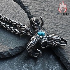 画像8: Antique Jewelry 悪魔のヤギ頭ペンダント メンズ ビンテージスタイルのネックレス パンクファッションにぴったりなチタンスチール製ニットチェーン (8)