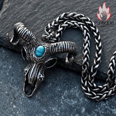 画像9: Antique Jewelry 悪魔のヤギ頭ペンダント メンズ ビンテージスタイルのネックレス パンクファッションにぴったりなチタンスチール製ニットチェーン (9)