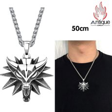 画像2: Antique Jewelry ドラゴンヘッドペンダント付きメンズチタン鋼ネックレス、個性的な刻印の入った男性向けアクセサリー (2)