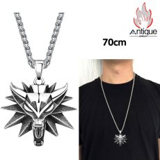 画像4: Antique Jewelry ドラゴンヘッドペンダント付きメンズチタン鋼ネックレス、個性的な刻印の入った男性向けアクセサリー (4)