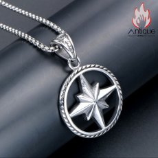 画像3: Antique Jewelry メンズチタン鋼八角星ペンダントが付いたレトロな八芒星ペンダントネックレス、空洞のデザインで贈り物に最適 (3)